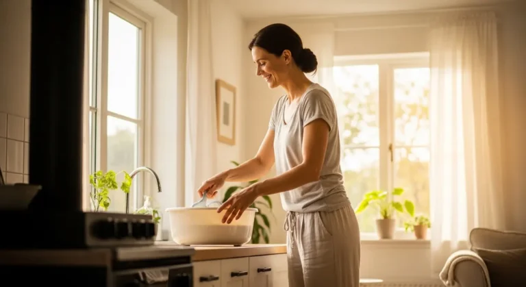 Woman mixing ingredients in a bowl.