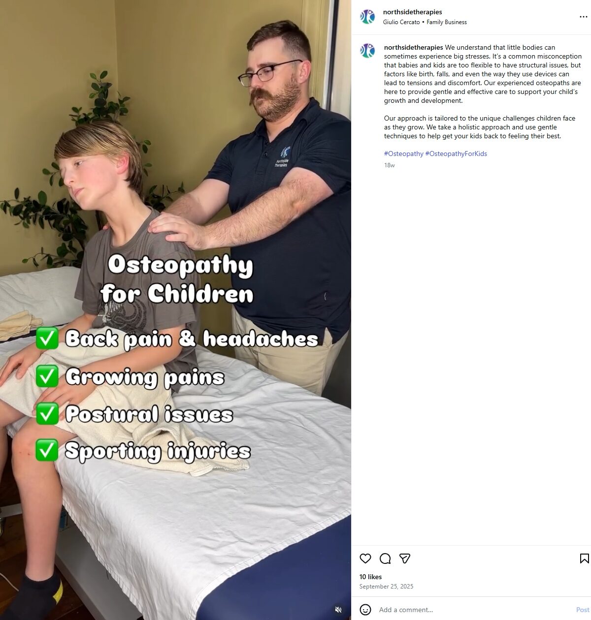 Teenage boy being treated by an Osteopath.