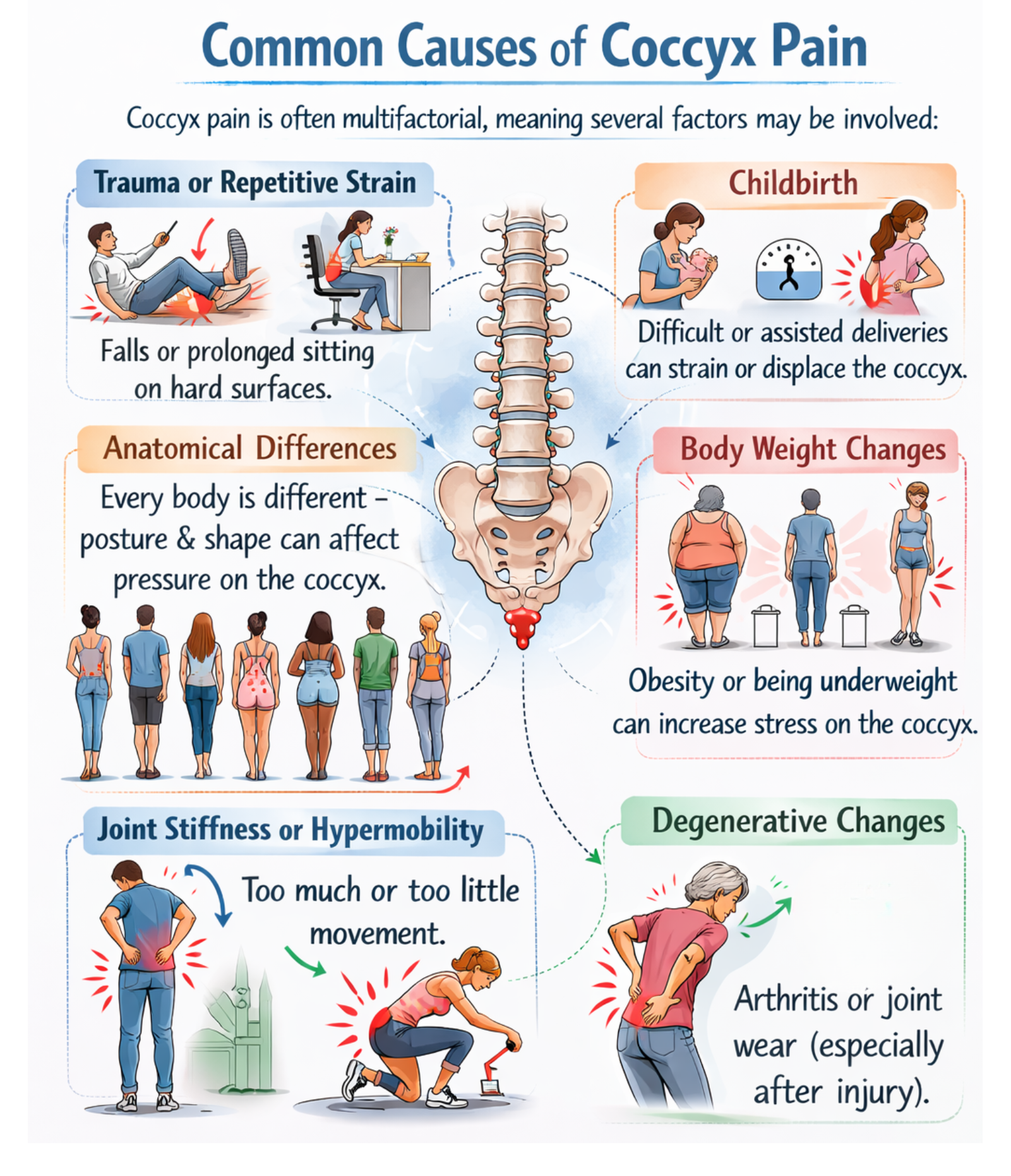 Cartoon of 4 children showing signs of posture issues.